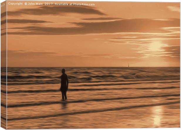 A Gormley Iron man at sunset (Digital Art) Canvas Print by John Wain