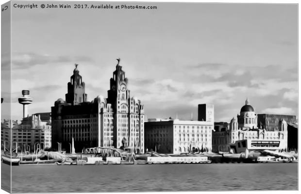 Liverpool Skyline Waterfront (Digital Art) Canvas Print by John Wain