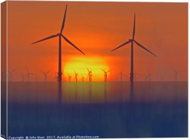 Wind Farms at Sunset (Digital Art) Canvas Print by John Wain