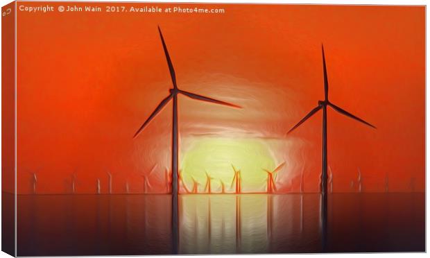 Windmills on the Sunset (Digital Art) Canvas Print by John Wain