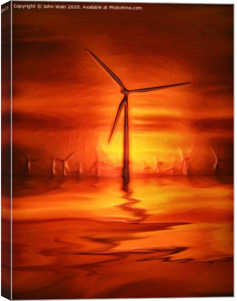 Windmills at Sunset (Digital Art) Canvas Print by John Wain