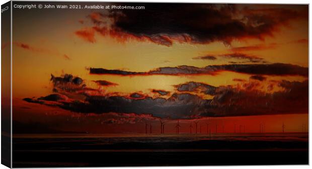Windmills at sunset (Digital Art) Canvas Print by John Wain