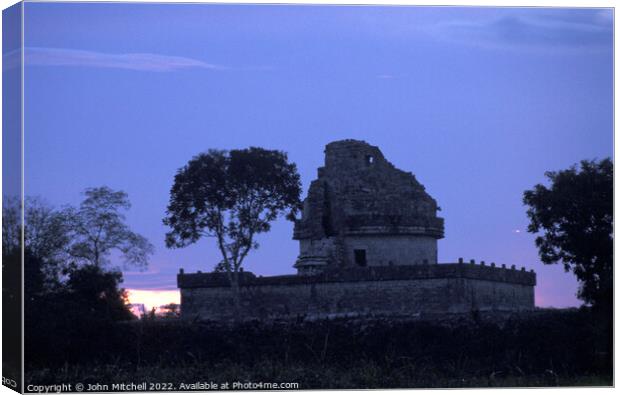 El Caracol at sunset Chichen Itza Mexico Canvas Print by John Mitchell
