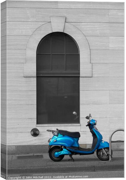 Selective colour blue motor scooter Canvas Print by John Mitchell