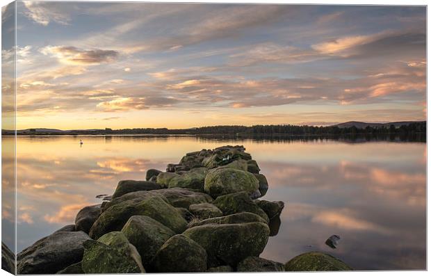 Sunrise reflections at Loch of Skene Canvas Print by Michael Moverley