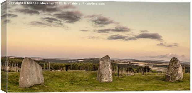  Sunset over East Aquhorthies Stone Circle Canvas Print by Michael Moverley
