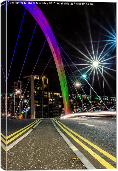  Light trails over Glasgow's Squinty Bridge Canvas Print by Michael Moverley