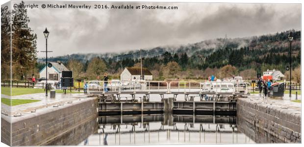 Locks at Fort Augustus in the mist Canvas Print by Michael Moverley