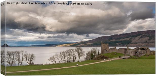 Panorama of Urquhart Castle, overlooking Loch Ness Canvas Print by Michael Moverley