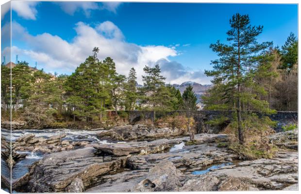 Ben Lawer from Killin and Falls of Dochart Canvas Print by Michael Moverley