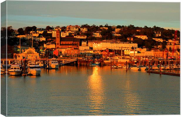 Torquay at Sunset Canvas Print by Debbie Metcalfe