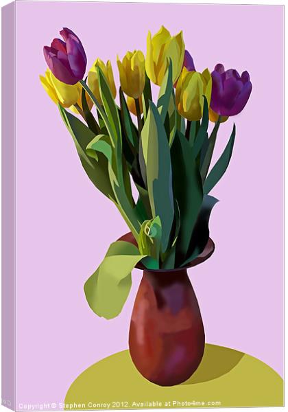Vase of Yellow and Purple Tulips Canvas Print by Stephen Conroy