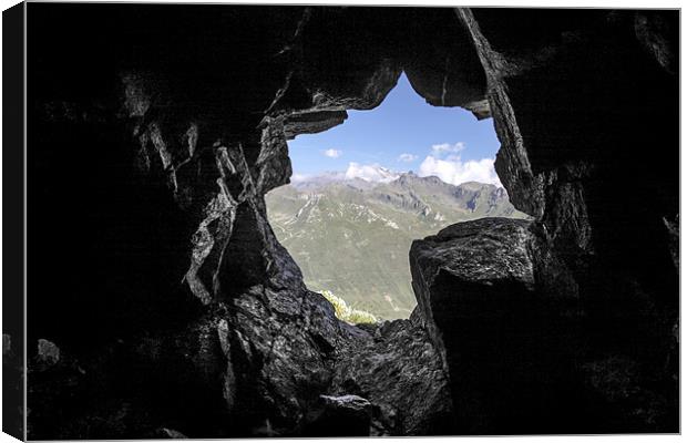 Mountain view from the cave Canvas Print by Cristian Mihaila