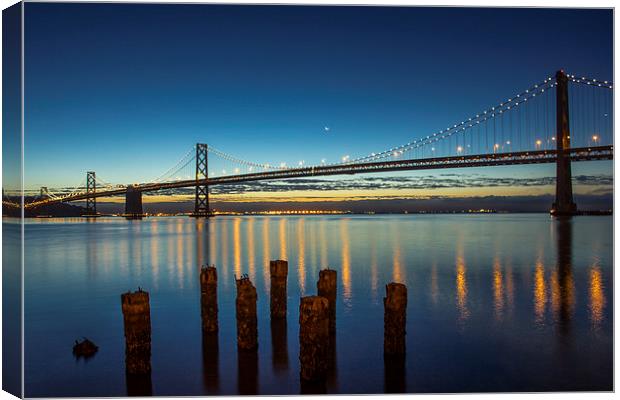 Moon over Bay Bridge Canvas Print by Jed Pearson
