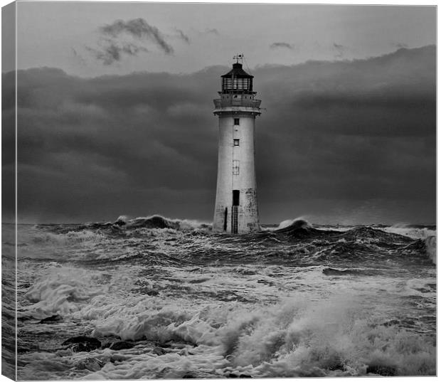  Stormy seas at Perch Rock Canvas Print by Jed Pearson