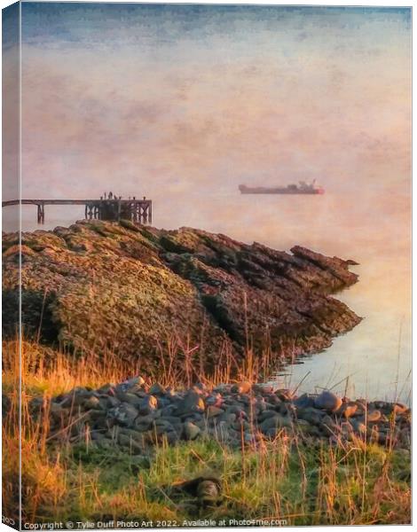 Ship In The Mist At Portencross Canvas Print by Tylie Duff Photo Art
