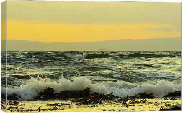 Sunset over Arran from Portencross Beach Canvas Print by Tylie Duff Photo Art