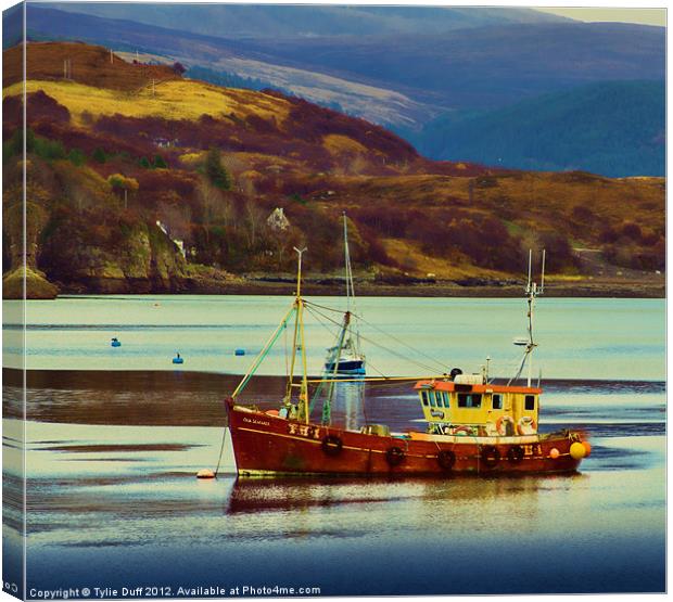 Fishing Boat in Loch Broom Canvas Print by Tylie Duff Photo Art