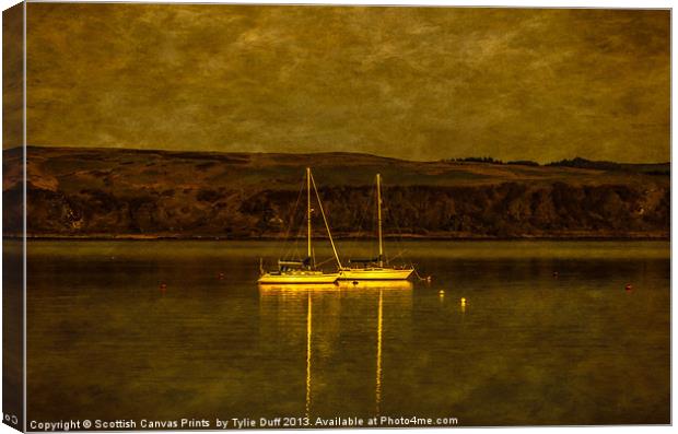 Two Yachts by Moonlight in Fairlie Bay Canvas Print by Tylie Duff Photo Art