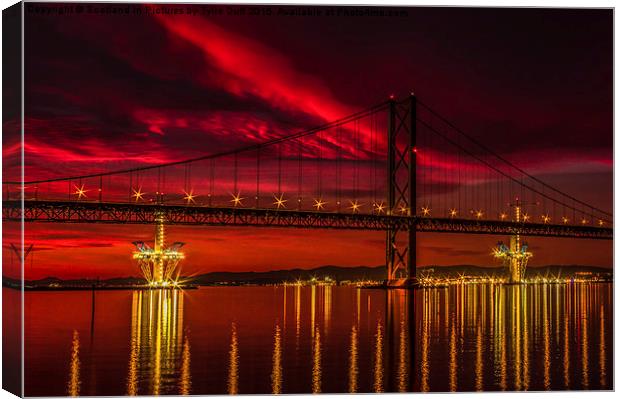  Fiery Sunset over Forth Road Bridge Canvas Print by Tylie Duff Photo Art