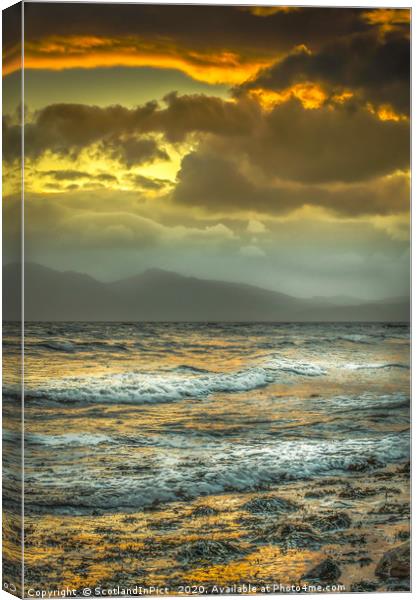 Arran Sunset From Seamill Beach Canvas Print by Tylie Duff Photo Art