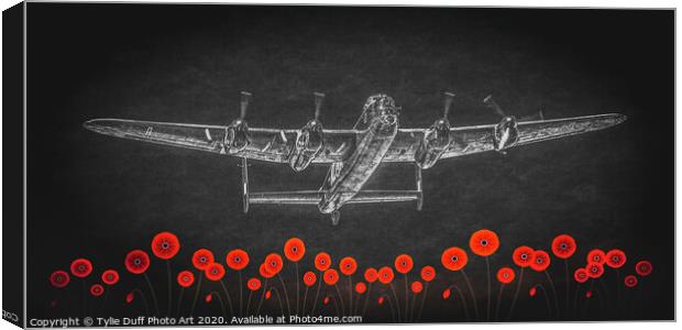 Flight of The Lancaster Bomber (spot colour) Canvas Print by Tylie Duff Photo Art