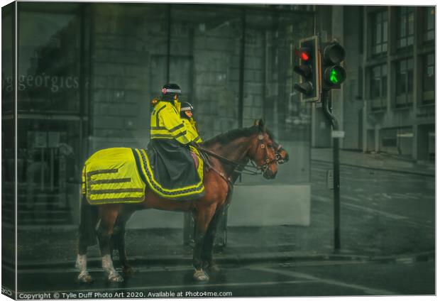 Police Horses At Glasgow Traffic Lights Canvas Print by Tylie Duff Photo Art