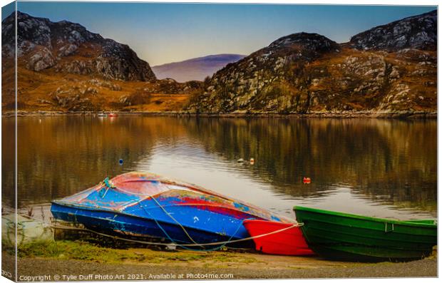 Boats At Daibaig In The Torridon Mountains Canvas Print by Tylie Duff Photo Art