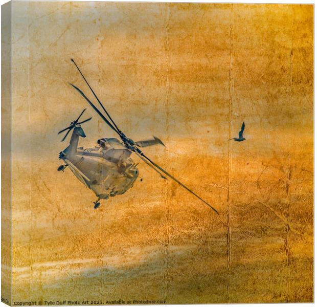 Helicopter Chasing Seagull Canvas Print by Tylie Duff Photo Art