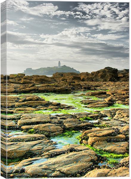 Godrevy Rocks and Lighthouse, St Ives Bay Canvas Print by Brian Pierce