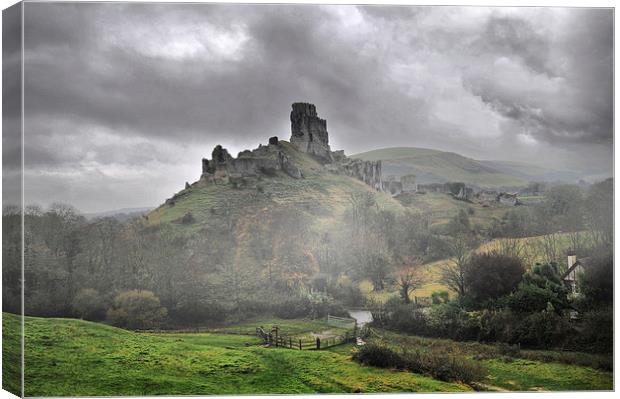  Corfe Castle in the mist Canvas Print by Brian Pierce