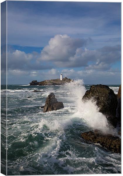 Godrevy Rocks and Lighthouse, St Ives Bay Canvas Print by Brian Pierce
