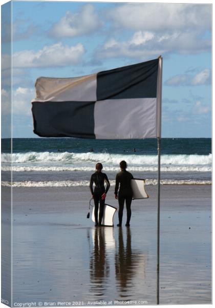 Surfers at Hayle Beach Canvas Print by Brian Pierce