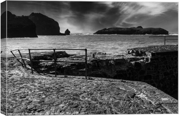 Mullion Cover and the Island Beyond (Monochrome) Canvas Print by Brian Pierce