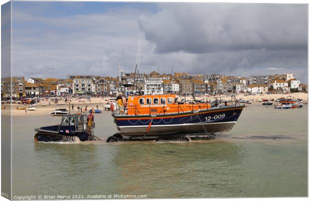 Launching the St Ives Lifeboat, Cornwall  Canvas Print by Brian Pierce