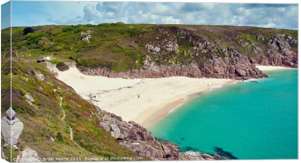 Porthcurno Beach from the Minack Theatre Canvas Print by Brian Pierce