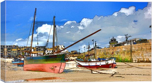St Ives Harbour Cornwall (Pen + Watercolour - Digi Canvas Print by Brian Pierce