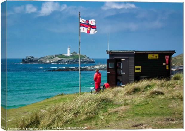 RNLI Lifeguards keep an eye on bathers at Gwithian Canvas Print by Brian Pierce