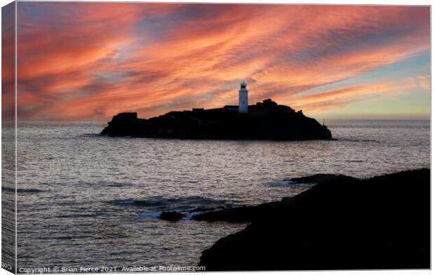 Sunset at Godrevy Lighthouse, St Ives Bay, Cornwal Canvas Print by Brian Pierce