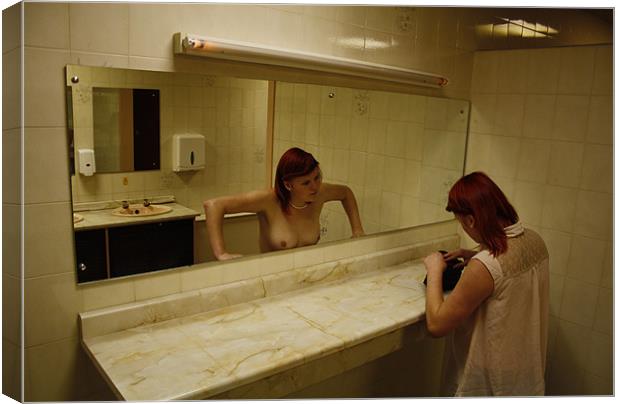 Topless Mirror Reflection Horror in the Ladies Res Canvas Print by Richie Fitzgerald
