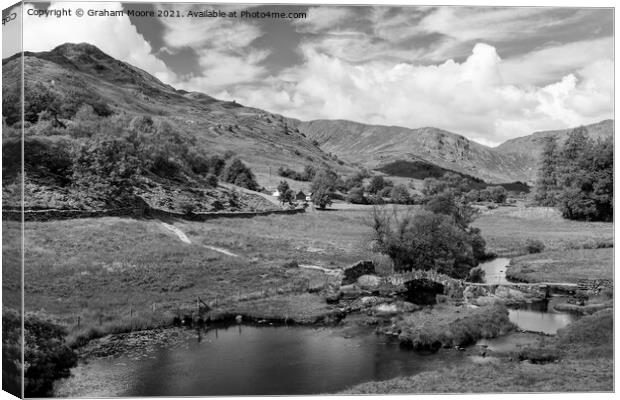 Slaters Bridge looking towards the Tilberthwaite Fells monochrom Canvas Print by Graham Moore