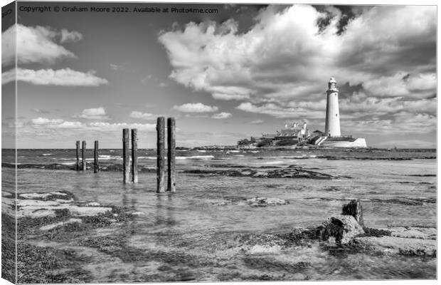 St Marys lighthouse monochrome Canvas Print by Graham Moore
