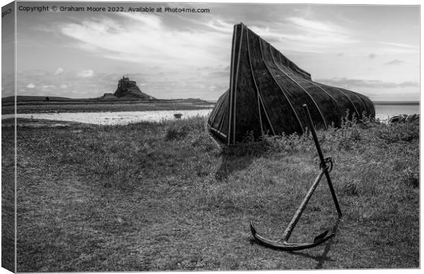 lindisfarne castle from the boat sheds monochrome Canvas Print by Graham Moore