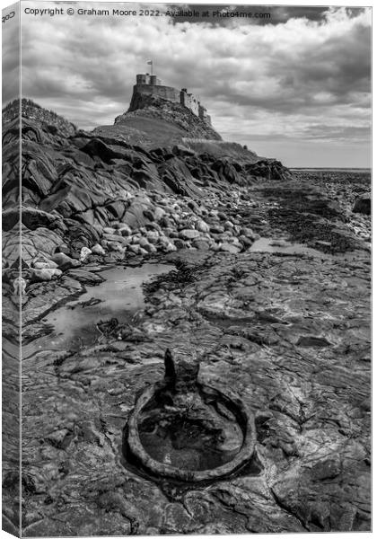 mooring ring at lindisfarne castle monochrome Canvas Print by Graham Moore