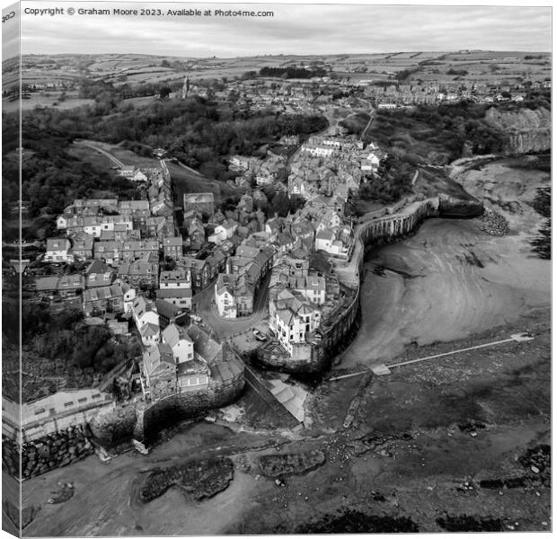 Robin Hoods Bay high view monochrome Canvas Print by Graham Moore