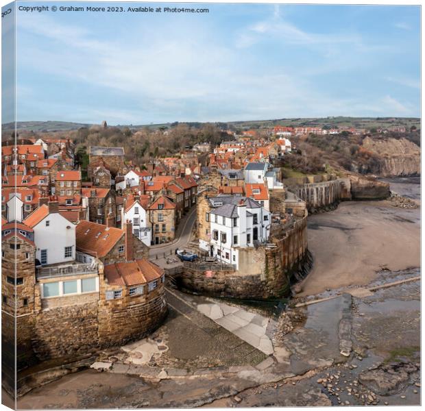 Robin Hoods Bay elevated view Canvas Print by Graham Moore