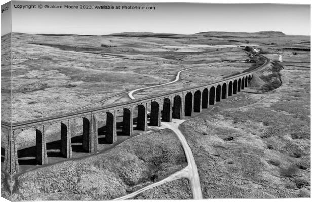 Ribblehead Viaduct elevated view monochrome Canvas Print by Graham Moore