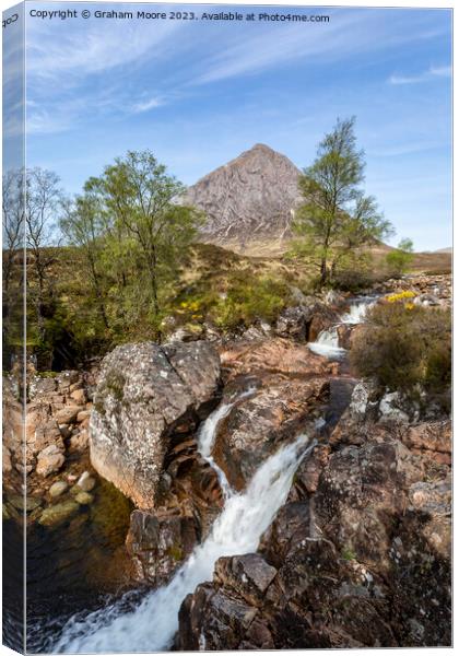 Buachaille Etive Mor and River Coupall falls Canvas Print by Graham Moore