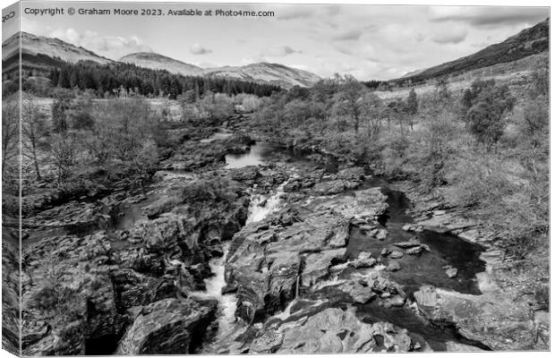 Falls of Orchy monochrome Canvas Print by Graham Moore