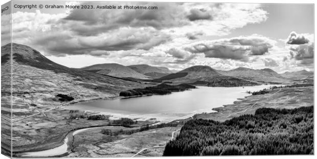 Loch Tulla elevated pan monochrome Canvas Print by Graham Moore